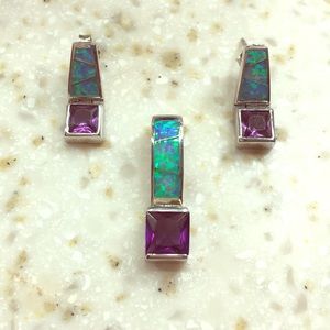 Amethyst and opal three piece set